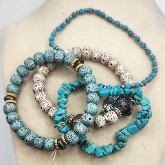 Turquoise Colored Beads Stretch Bracelets - Picture 1 of 2